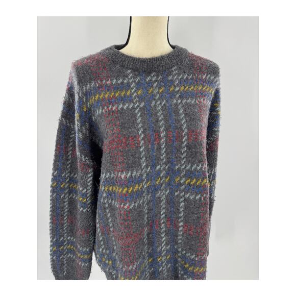 RE/DONE 90's Oversized Crewneck Gray Plaid Wool Sweater Large - Picture 1 of 9